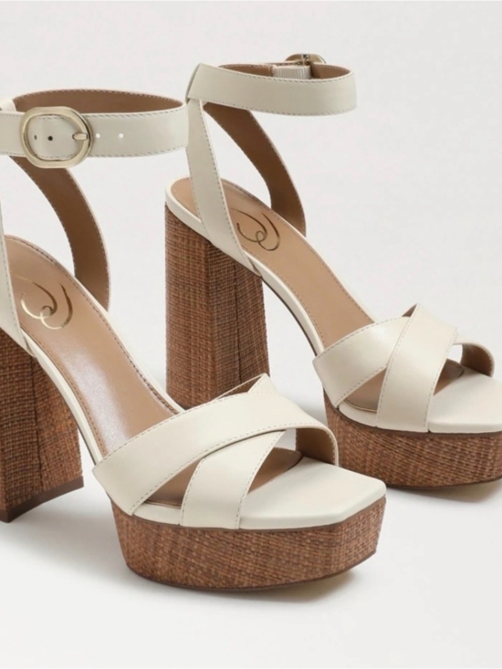 Sam Edelman Cream Platform Block Heel Sandals